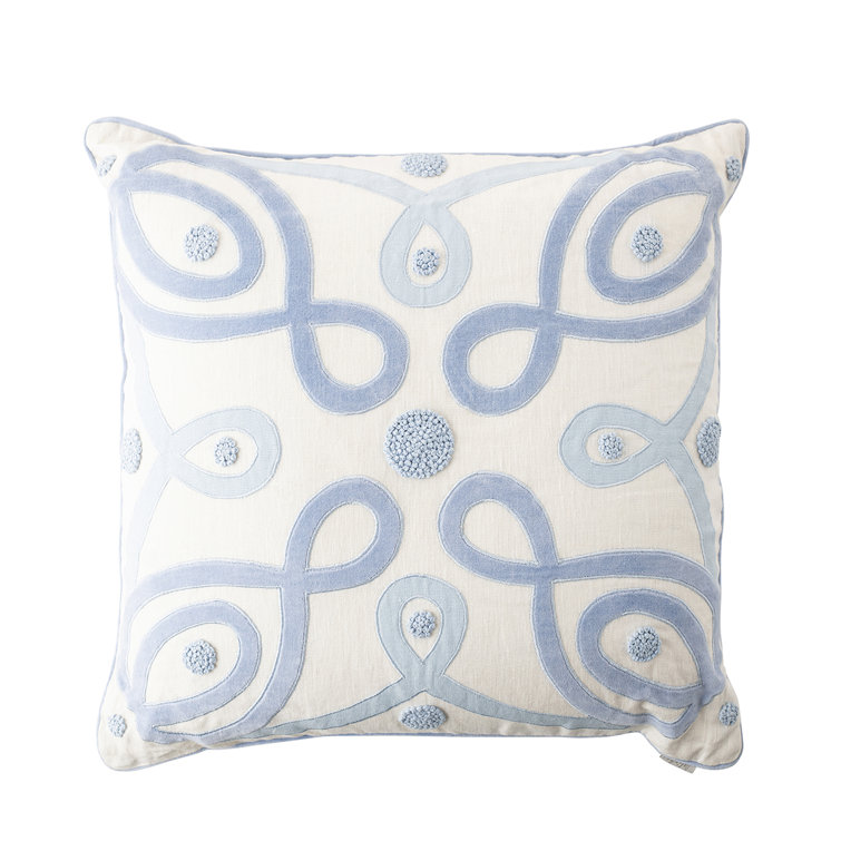Natural Linen Square Throw Pillow with Velvet Applique