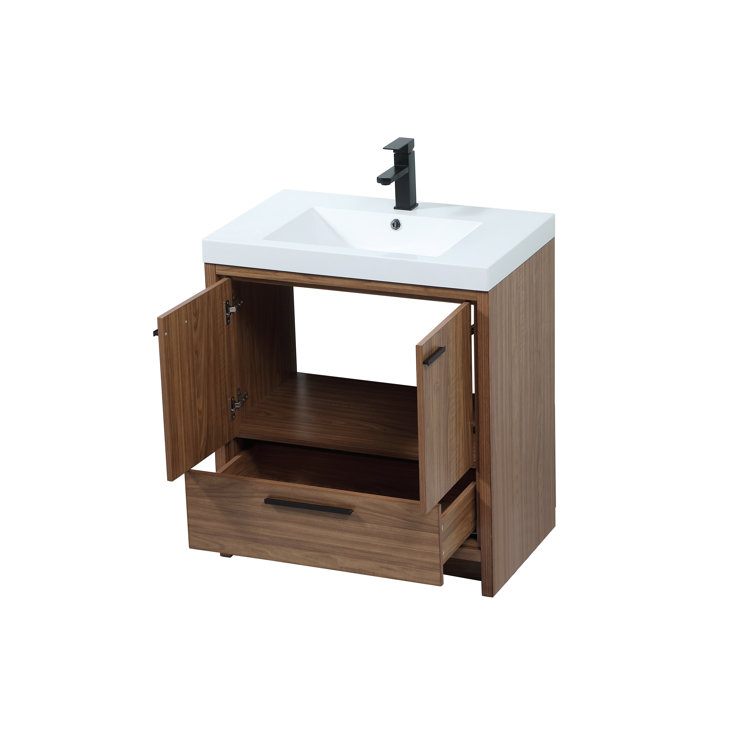 Walnut Brown 30'' Single Bathroom Vanity with Resin Top