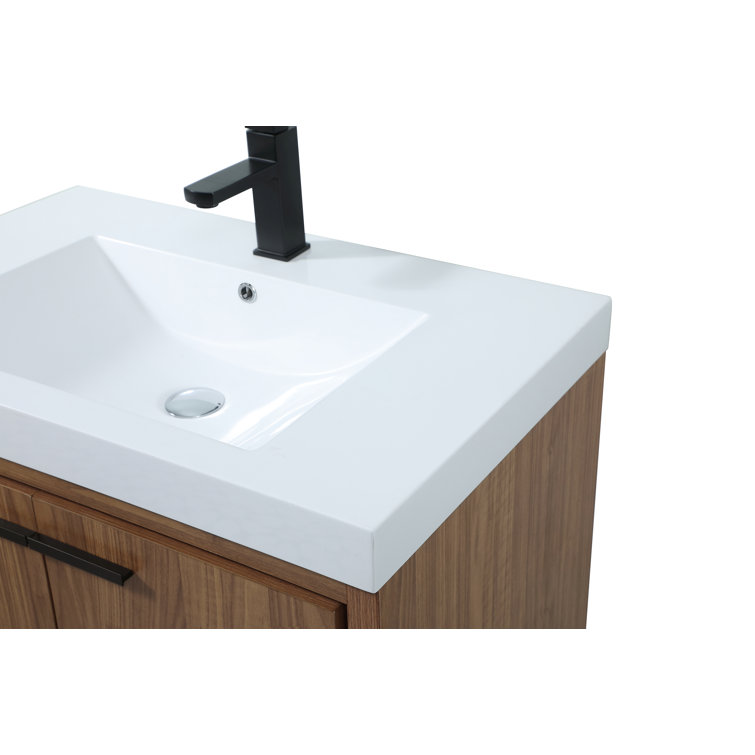 Walnut Brown 30'' Single Bathroom Vanity with Resin Top