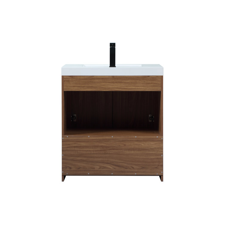 Walnut Brown 30'' Single Bathroom Vanity with Resin Top