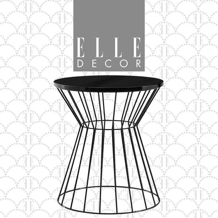 Black Round Metal and Wood Hourglass End Table