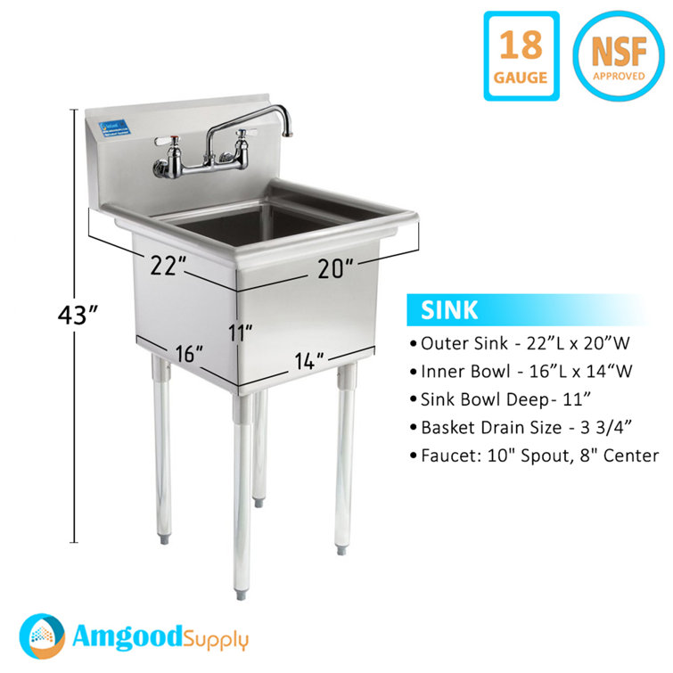 20" x 22" Silver Stainless Steel Freestanding Commercial Sink
