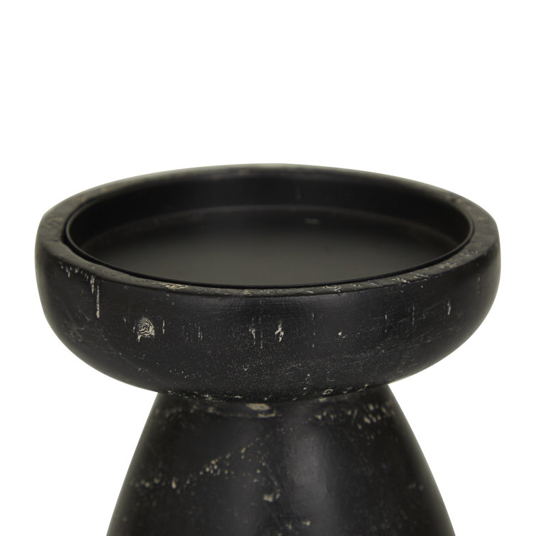 Distressed Black Wooden 3-Piece Candle Holder Set
