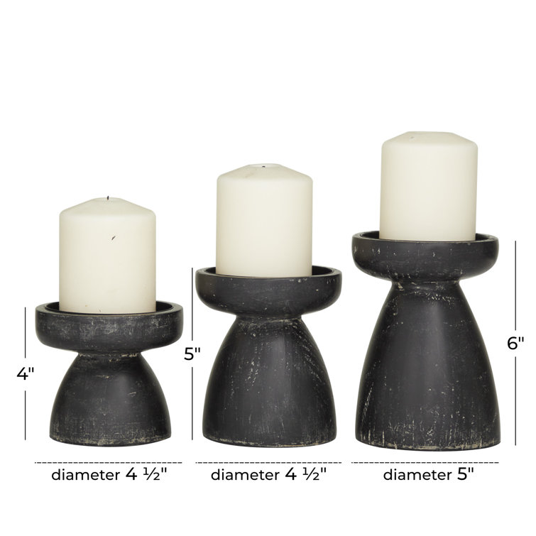 Distressed Black Wooden 3-Piece Candle Holder Set