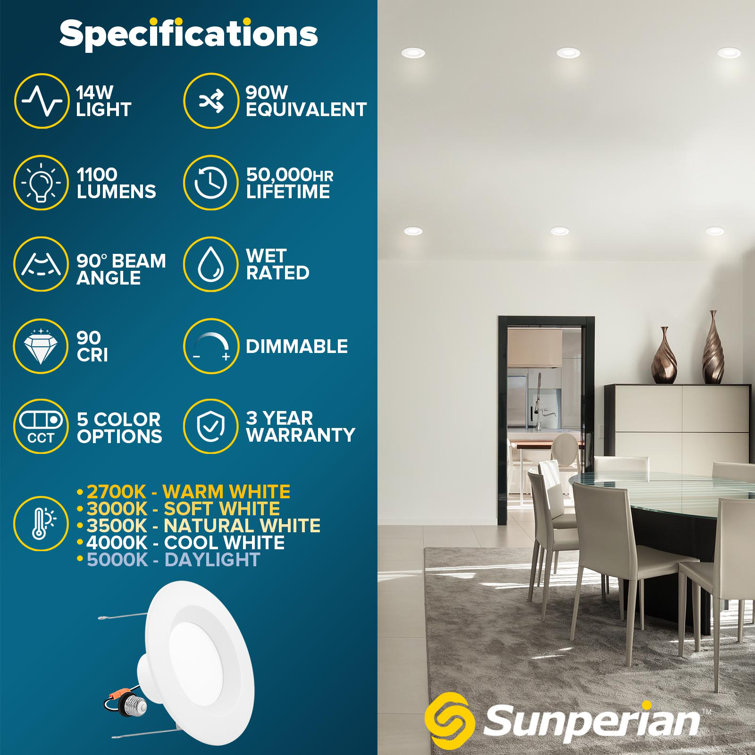 6'' White LED Retrofit Recessed Lighting Kit with Selectable Color Temperature