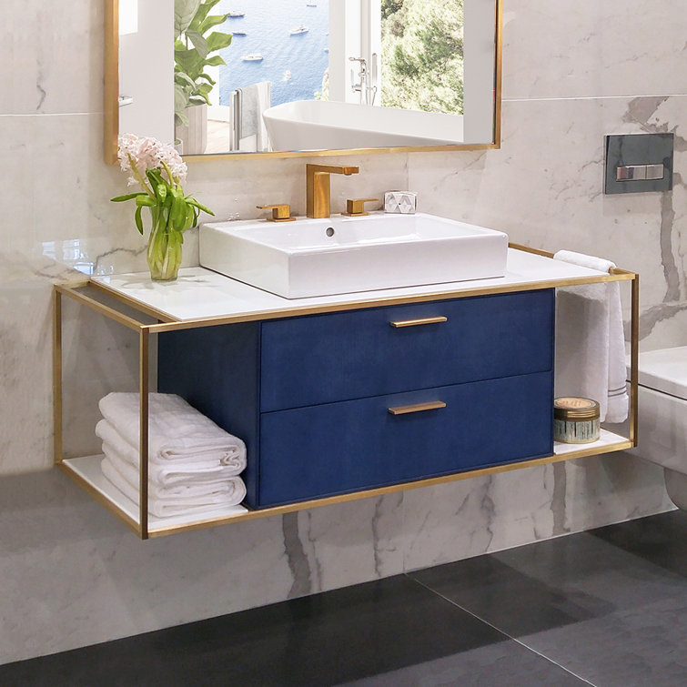 Brushed Gold Widespread Bathroom Faucet with Square Neck Spout