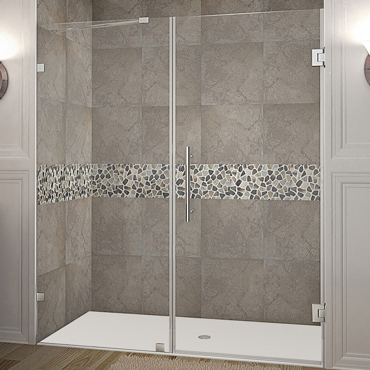 Nautis 72'' H Clear Tempered Glass Frameless Hinged Shower Door