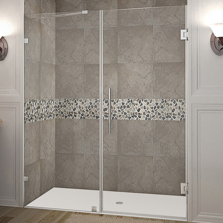 Nautis 72'' H Clear Tempered Glass Frameless Hinged Shower Door