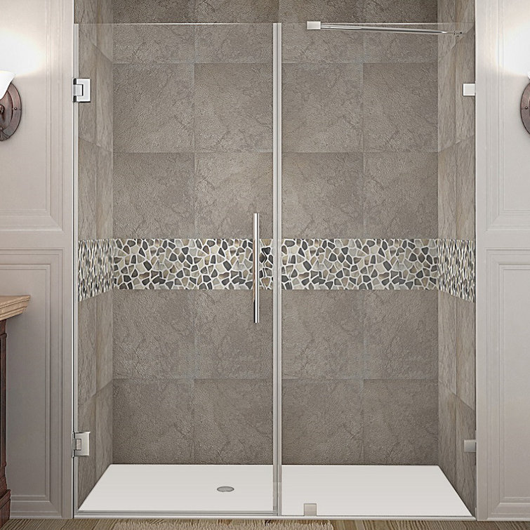 Nautis 72'' H Clear Tempered Glass Frameless Hinged Shower Door