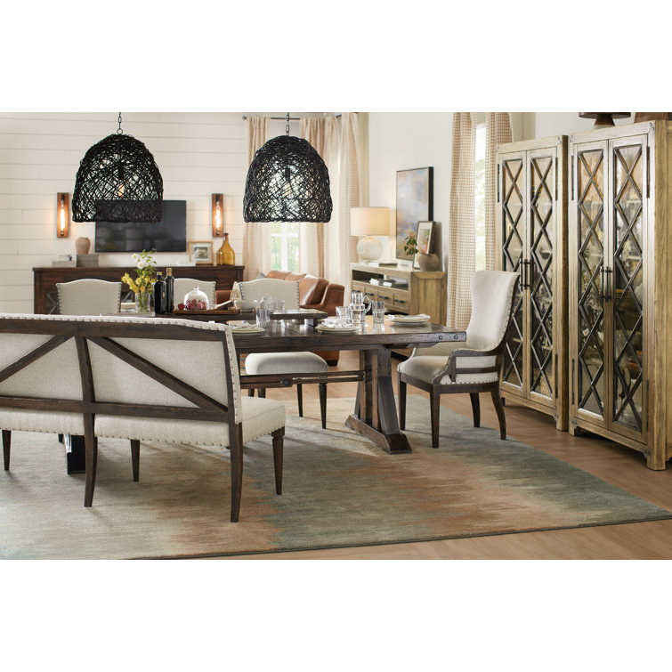 Dark Wood Extendable Trestle Dining Table with Leaves