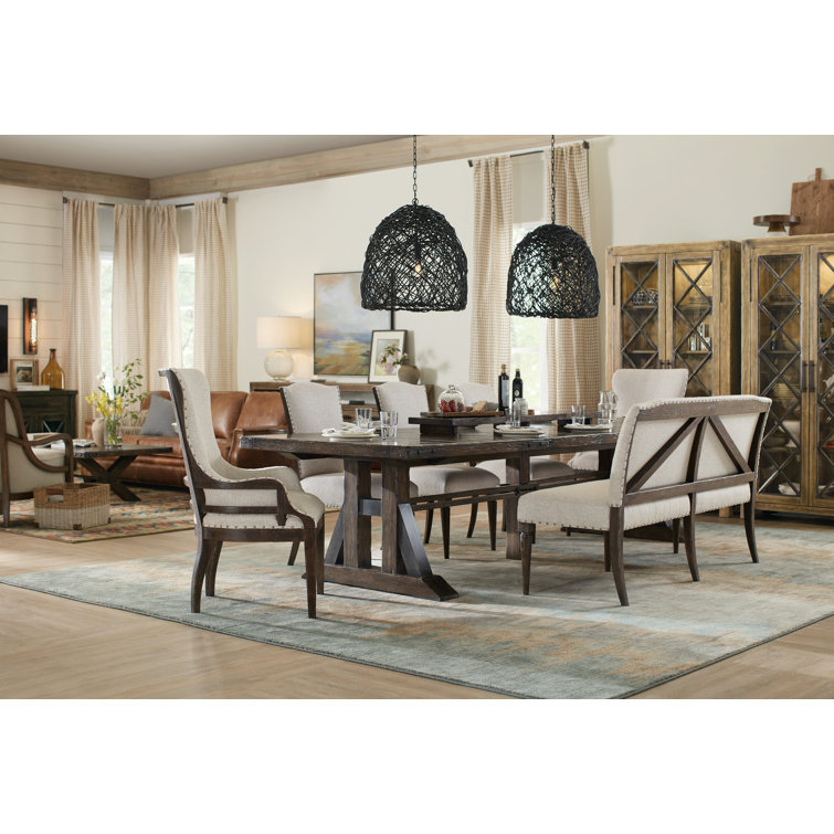 Dark Wood Extendable Trestle Dining Table with Leaves