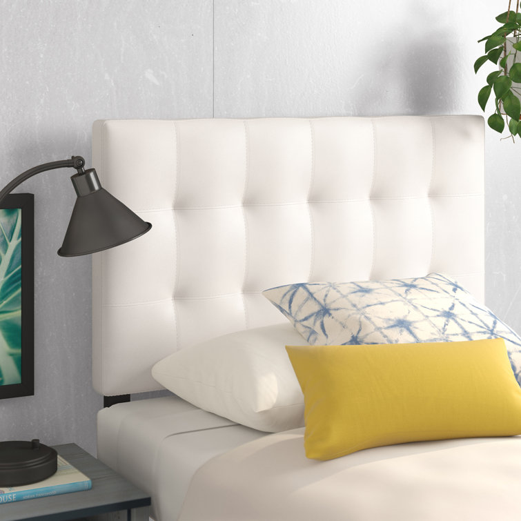 White Twin Upholstered Tufted Leather Headboard