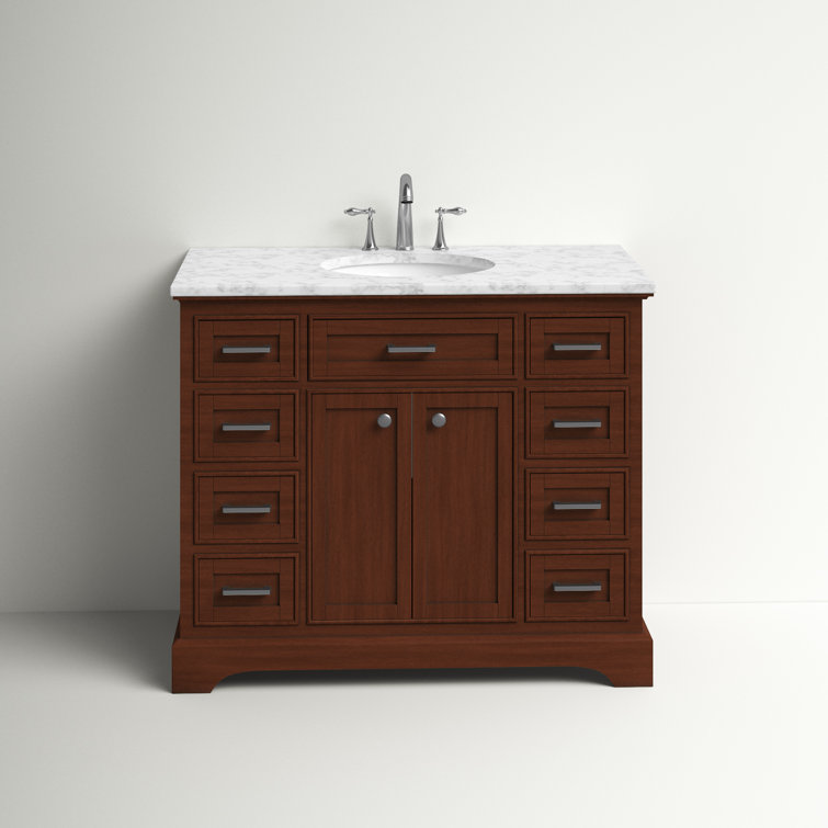 Elegant Teak 42" Single Vanity with Marble Top