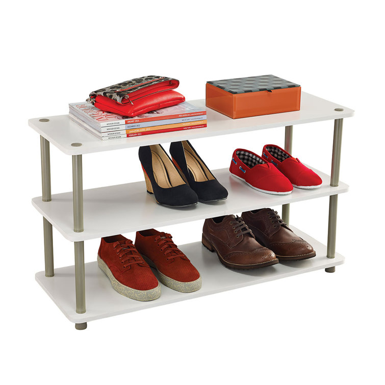 White 3-Tier Wood and Metal Stackable Shoe Organizer