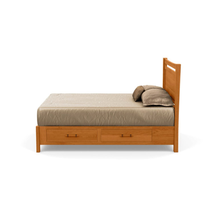 Monterey Full Double Storage Platform Bed with Tufted Upholstery in Natural Cherry