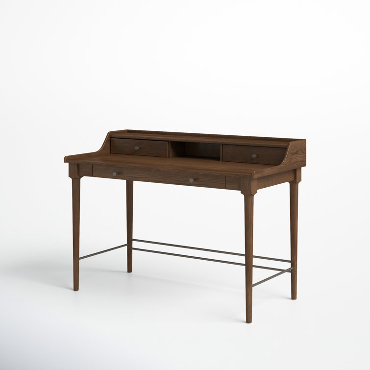 Contemporary Modern 48" Brown Solid Oak Home Office Desk with Drawers