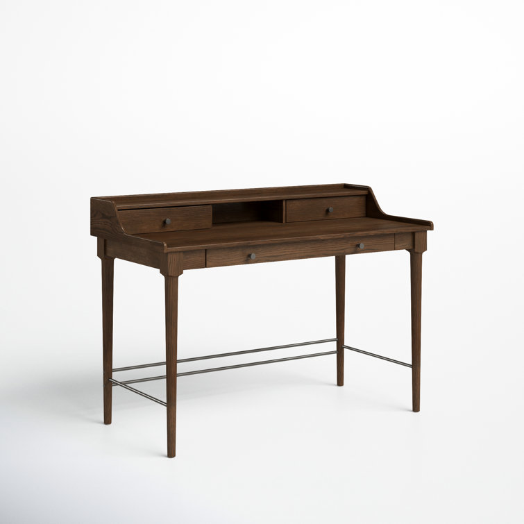 Contemporary Modern 48" Brown Solid Oak Home Office Desk with Drawers