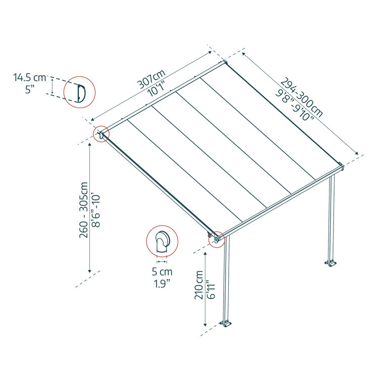White Aluminum and Polycarbonate Patio Cover Awning, 120" x 204"