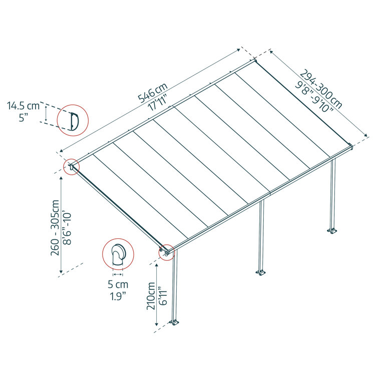 White Polycarbonate and Aluminum Patio Cover, 10' x 18'