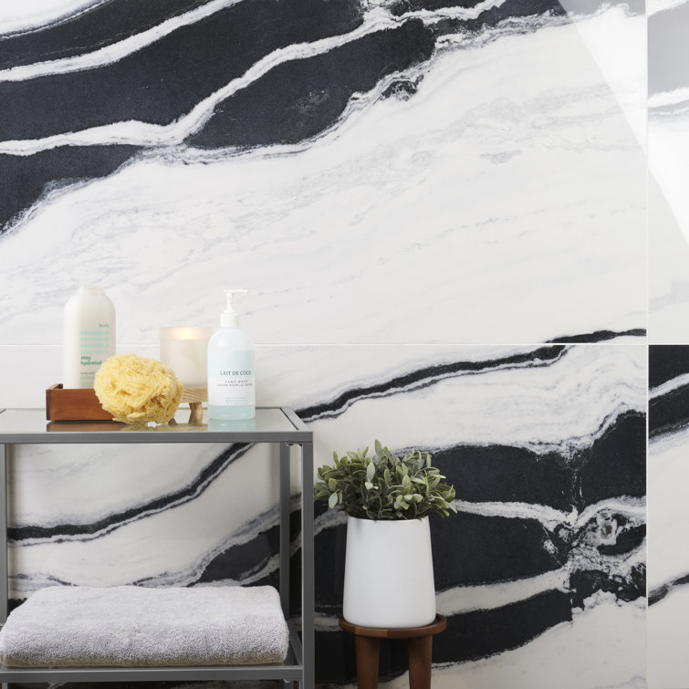 Magnus 24" x 48" Polished Black and White Porcelain Tile