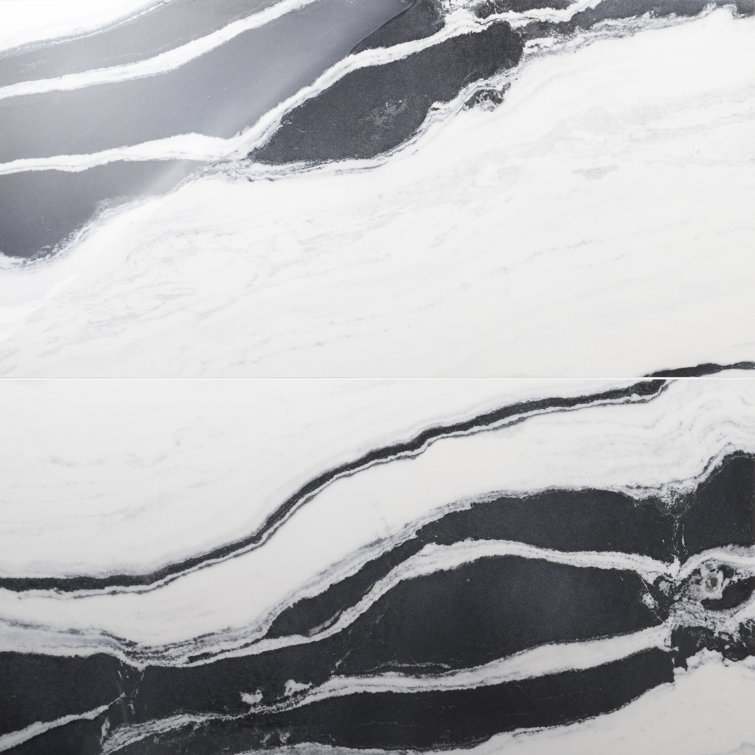 Magnus 24" x 48" Polished Black and White Porcelain Tile