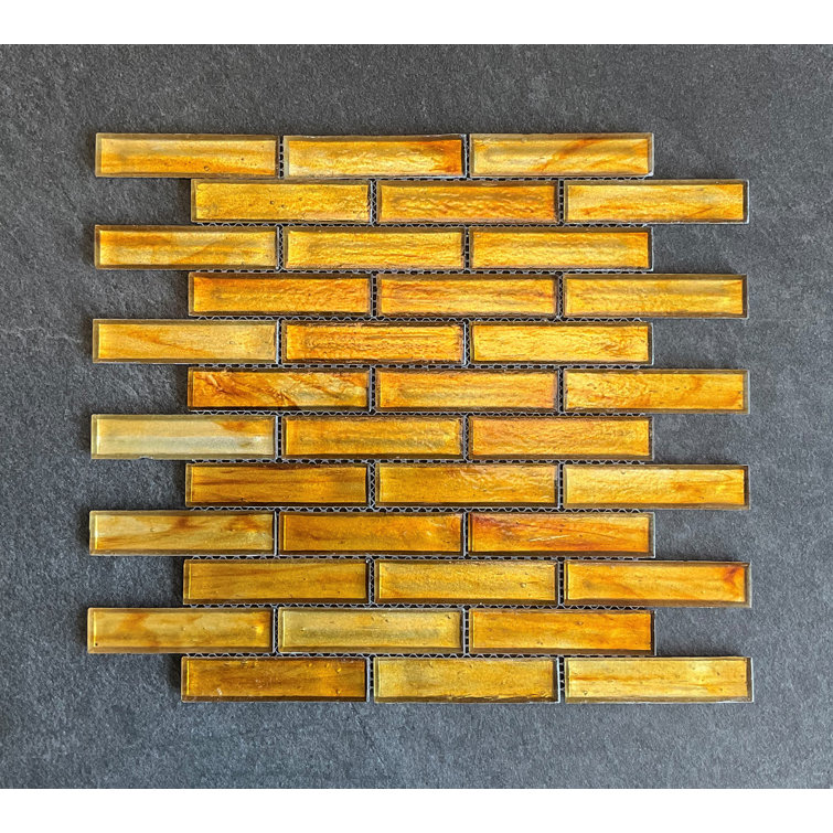 Amber Iridescent Glass Mosaic Wall Tile for Kitchen and Bathroom