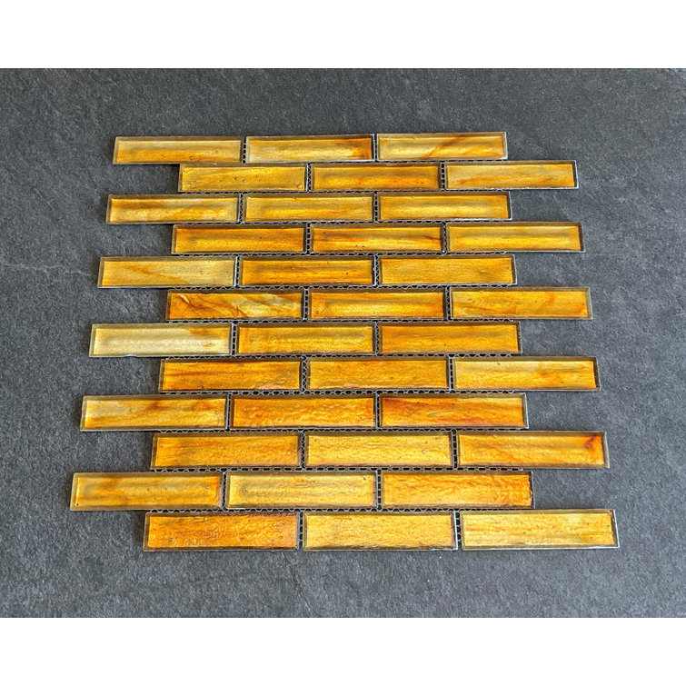 Amber Iridescent Glass Mosaic Wall Tile for Kitchen and Bathroom