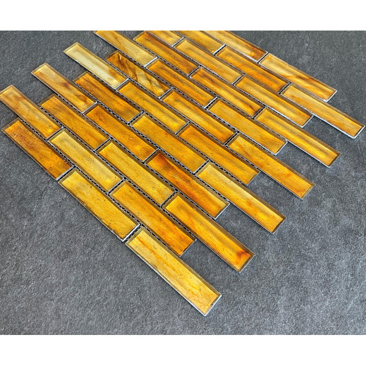 Amber Iridescent Glass Mosaic Wall Tile for Kitchen and Bathroom
