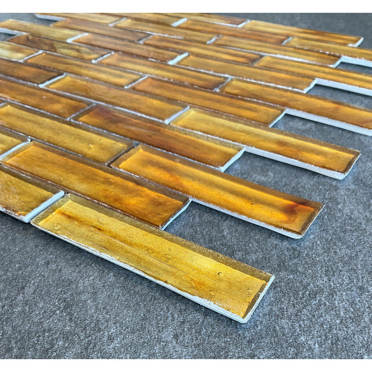 Amber Iridescent Glass Mosaic Wall Tile for Kitchen and Bathroom