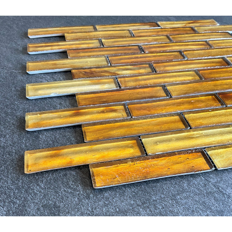 Amber Iridescent Glass Mosaic Wall Tile for Kitchen and Bathroom
