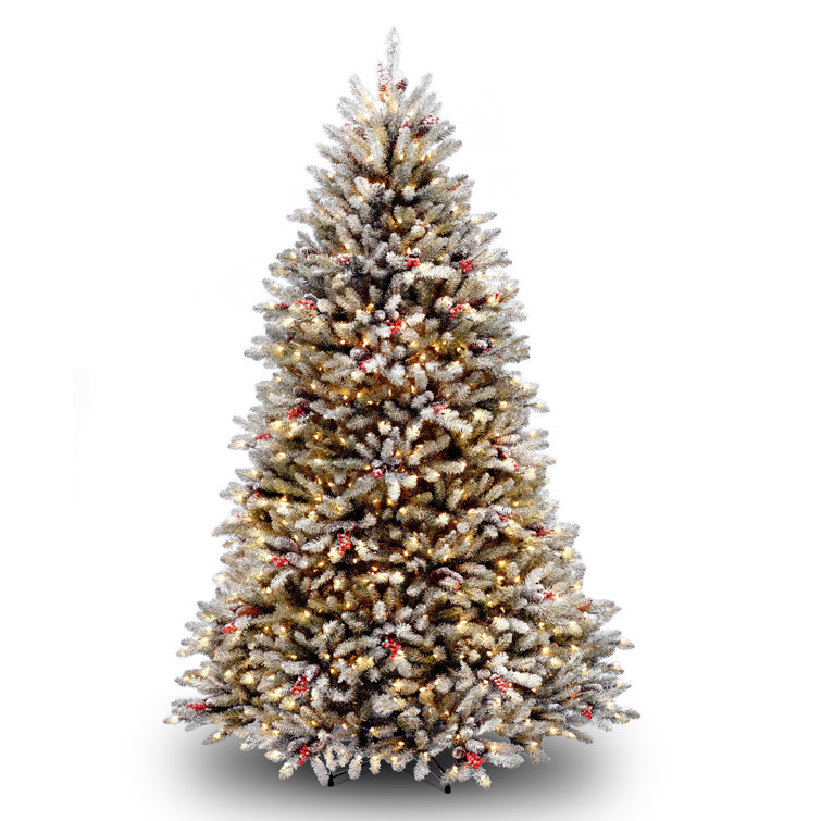 Frosted Dunhill Fir 7' White Lighted Outdoor Christmas Tree with Berries & Cones