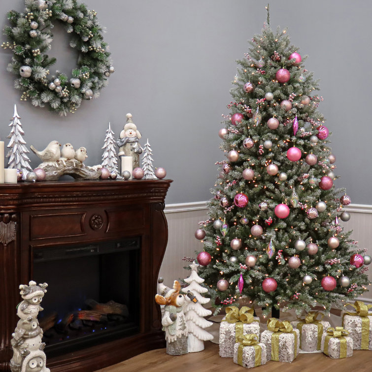 Frosted Dunhill Fir 7' White Lighted Outdoor Christmas Tree with Berries & Cones