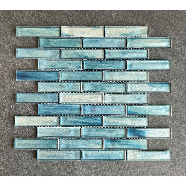 Cobalt Blue Iridescent Glass Mosaic Wall Tile