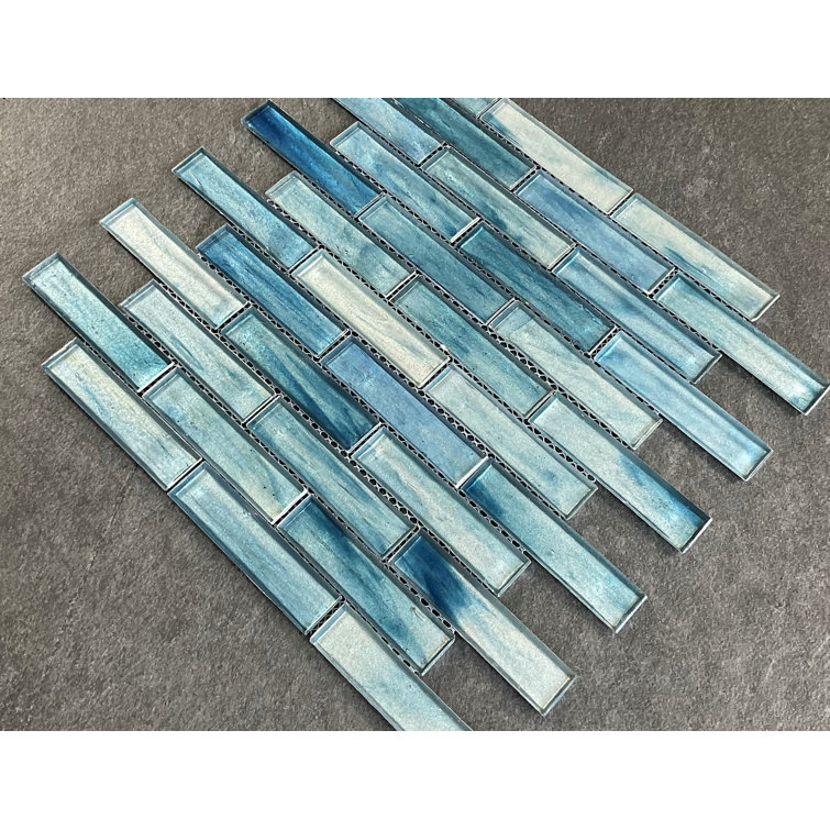 Cobalt Blue Iridescent Glass Mosaic Wall Tile