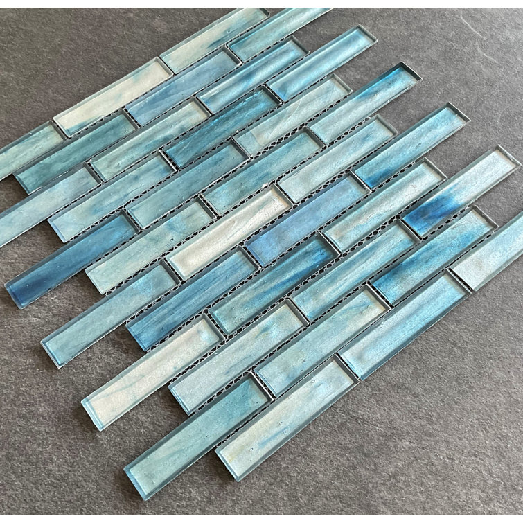 Cobalt Blue Iridescent Glass Mosaic Wall Tile