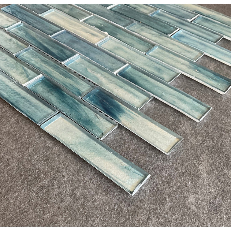 Cobalt Blue Iridescent Glass Mosaic Wall Tile