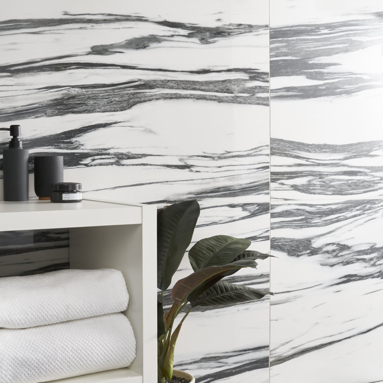 Ink Collection 24x48 Polished Black & White Marble Look Porcelain Tile