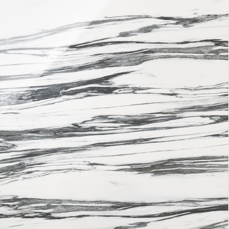 Ink Collection 24x48 Polished Black & White Marble Look Porcelain Tile