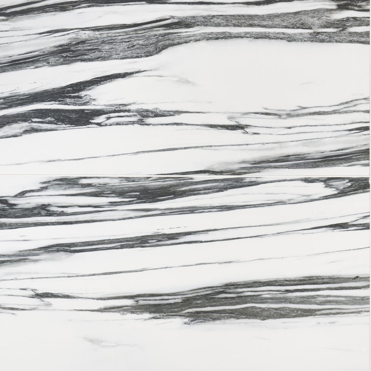 Ink Collection 24x48 Polished Black & White Marble Look Porcelain Tile