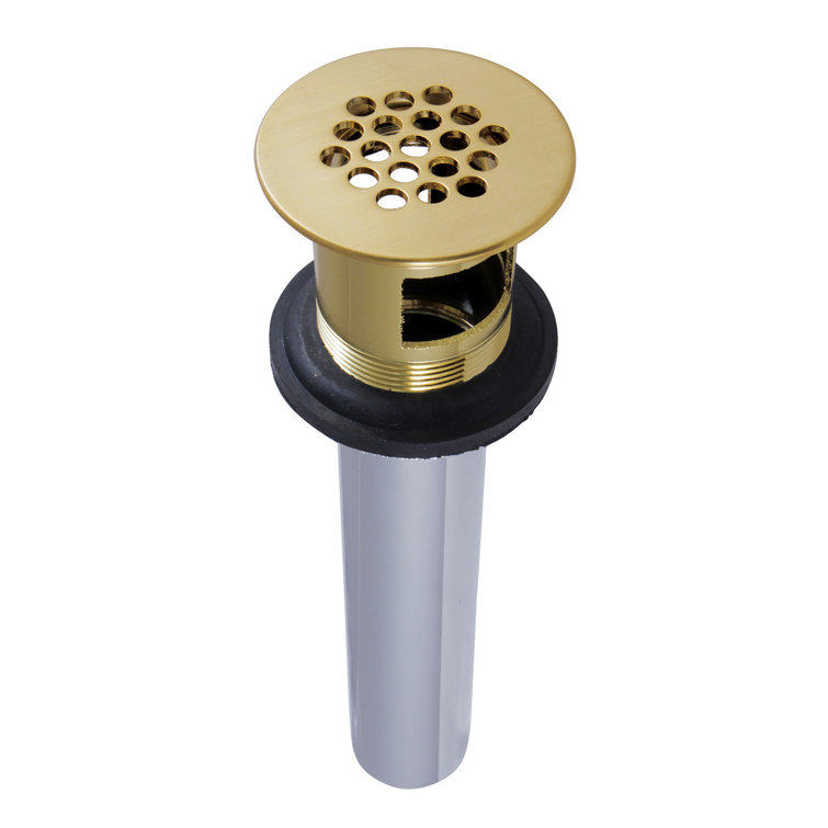 Brushed Brass Grid Bathroom Sink Drain with Overflow