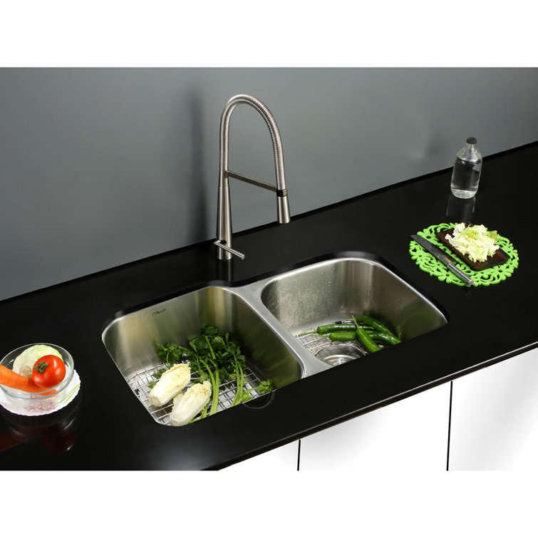 Ruvati 32-inch Satin Finish Double Bowl Stainless Steel Undermount Kitchen Sink