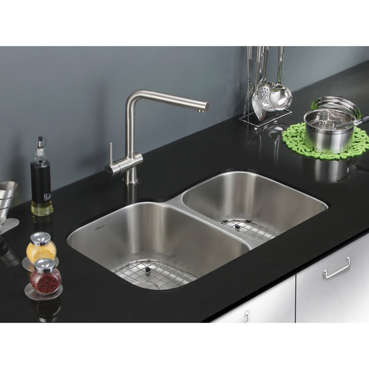 Ruvati 32-inch Satin Finish Double Bowl Stainless Steel Undermount Kitchen Sink