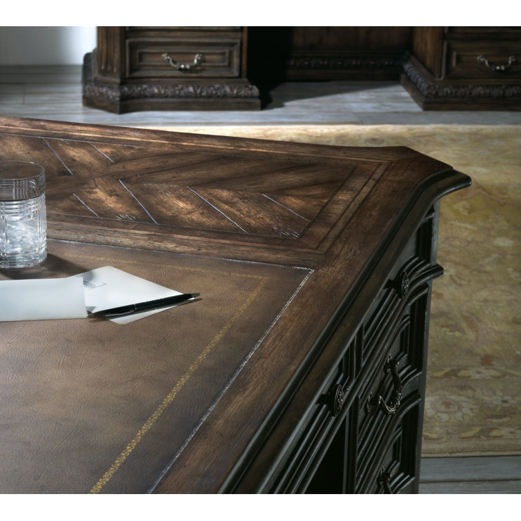 Rustic Walnut Traditional Executive Desk with Filing Cabinet