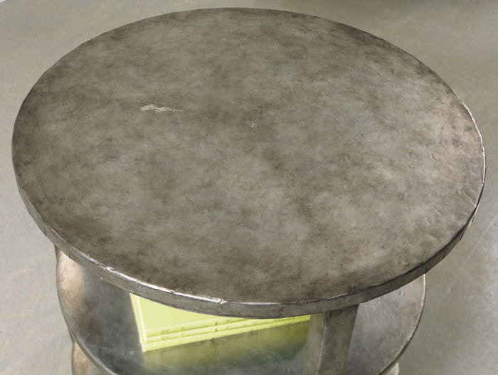 Small Round Silver Poplar and Aluminum Side Table