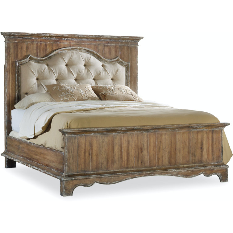 Regal King-Sized Beige Tufted Upholstered Bed with Wood Frame