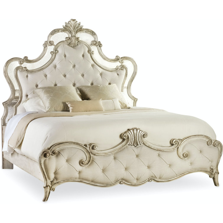 Beige California King Tufted Upholstered Bed with Wood Frame