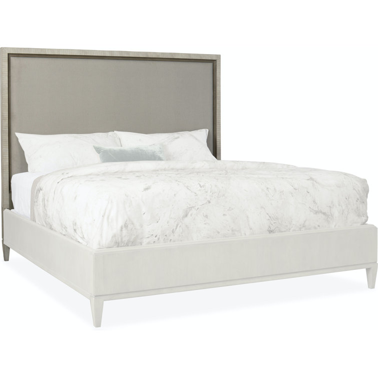 Gray King Upholstered Bed with Wood Frame