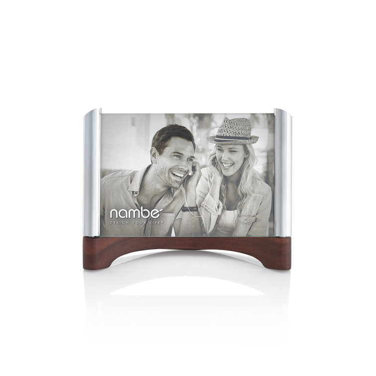 Elegant Silver Alloy & Acacia Wood 4x6 Photo Frame