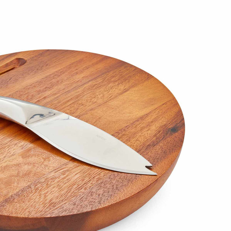 Round Acacia Wood Cheese Board with Stainless Steel Knife