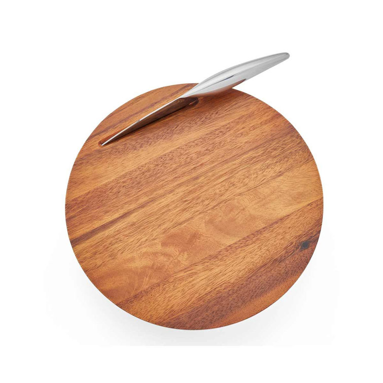 Round Acacia Wood Cheese Board with Stainless Steel Knife
